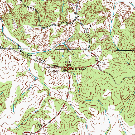 Topographic Map of Butler Cemetery, TN