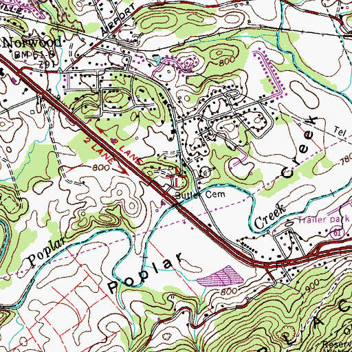 Topographic Map of Butler Cemetery, TN