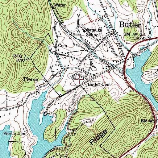 Topographic Map of Butler Cemetery, TN