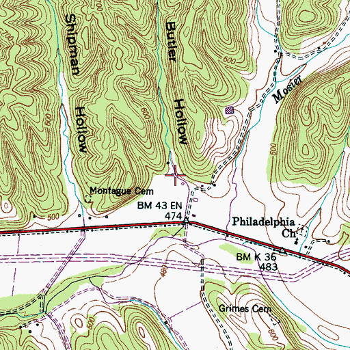Topographic Map of Butler Hollow, TN