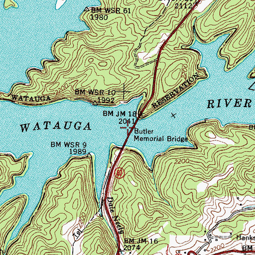 Topographic Map of Butler Memorial Bridge, TN