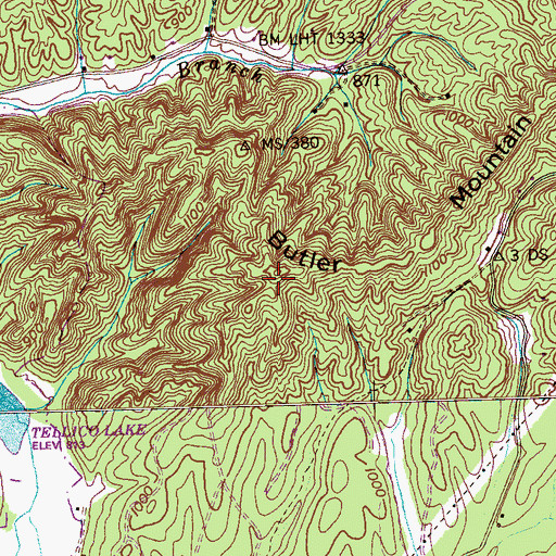 Topographic Map of Butler Mountain, TN