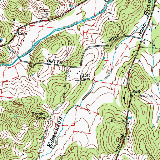 Topographic Map of Butt Cemetery, TN
