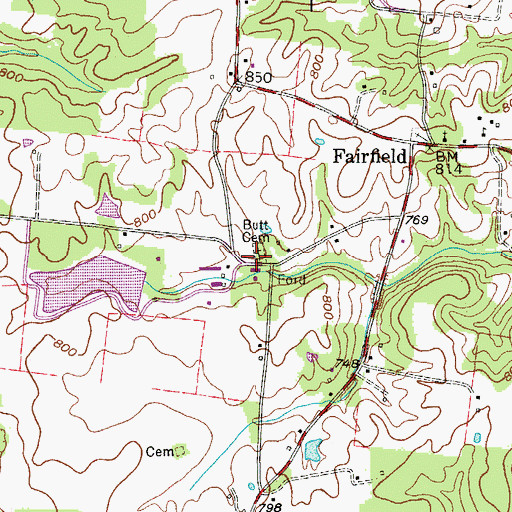 Topographic Map of Butt Cemetery, TN