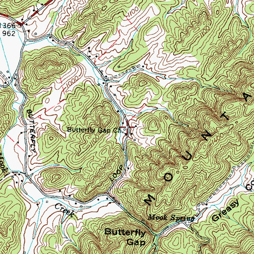 Topographic Map of Butterfly Gap Church, TN