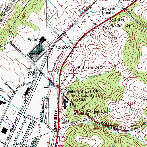 Topographic Map of Buttram Cemetery, TN