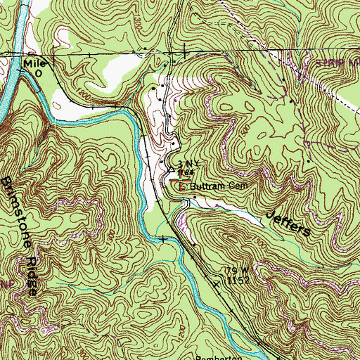Topographic Map of Buttram Cemetery, TN
