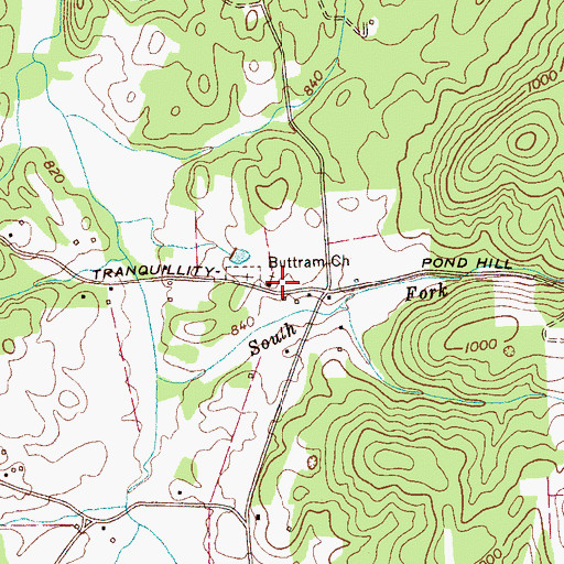 Topographic Map of Buttram Church, TN