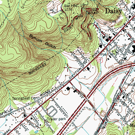 Topographic Map of Bynum Gulch, TN