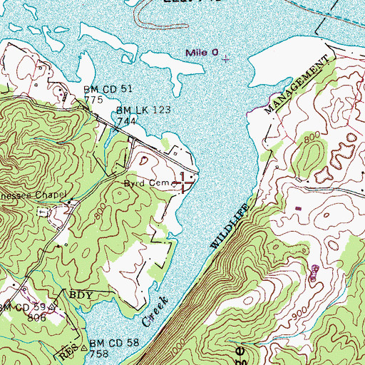 Topographic Map of Byrd Cemetery, TN