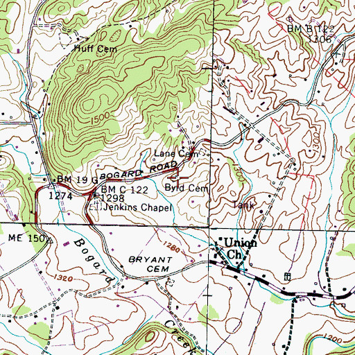 Topographic Map of Byrd Cemetery, TN