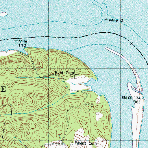 Topographic Map of Byrd Cemetery, TN
