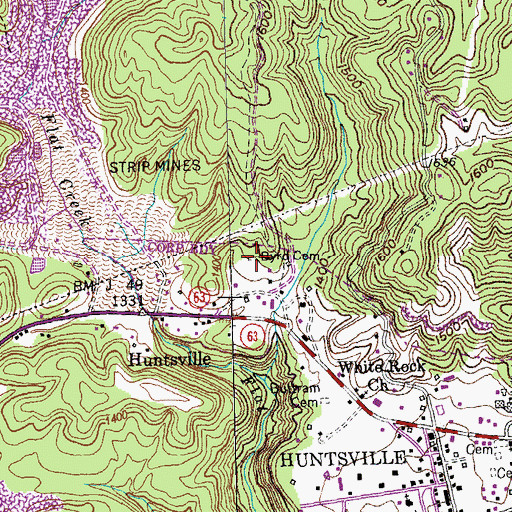 Topographic Map of Byrd Cemetery, TN