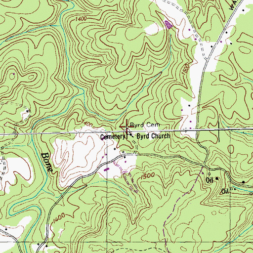 Topographic Map of Byrd Cemetery, TN