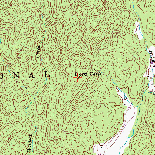 Topographic Map of Byrd Gap, TN