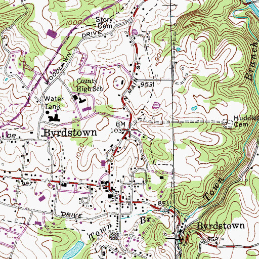 Topographic Map of Byrdstown, TN
