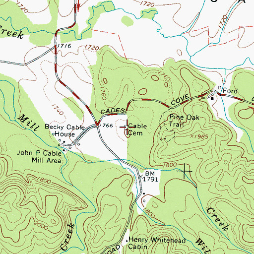 Topographic Map of Cable Cemetery, TN
