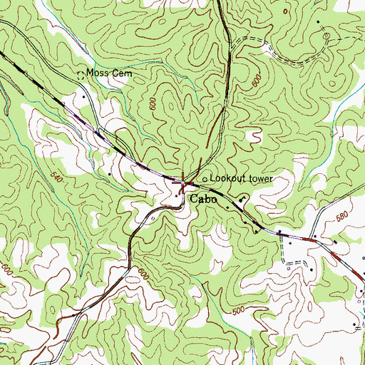 Topographic Map of Cabo, TN