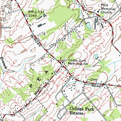 Topographic Map of Cades Cove Memorial Church, TN