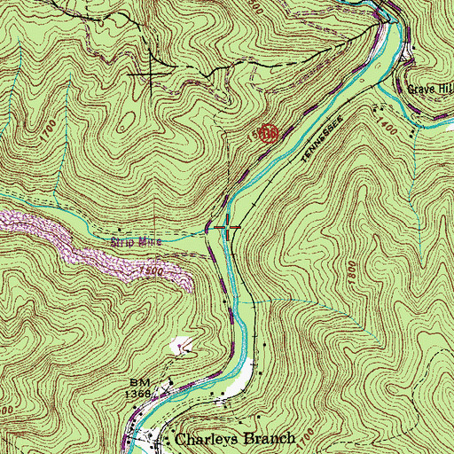 Topographic Map of Cage Creek, TN