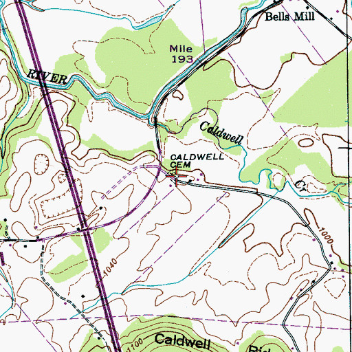 Topographic Map of Caldwell Cemetery, TN