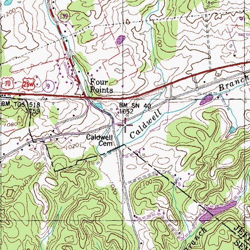 Topographic Map of Caldwell Cemetery, TN