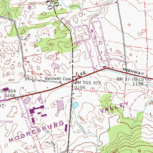 Topographic Map of Caldwell Cemetery, TN