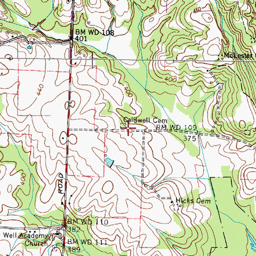Topographic Map of Caldwell Cemetery, TN