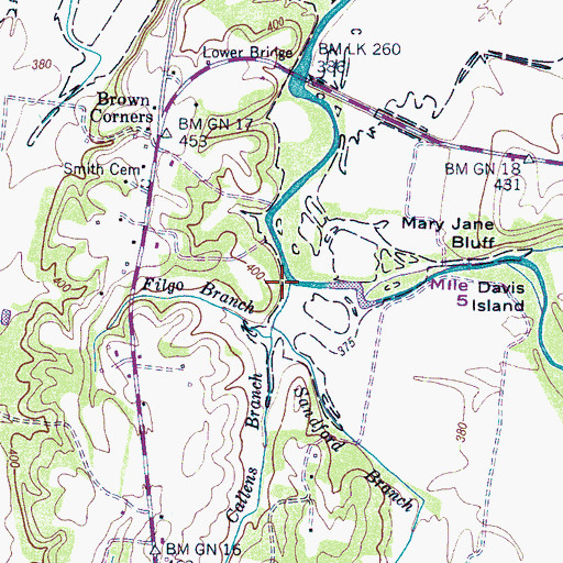 Topographic Map of Callens Branch, TN
