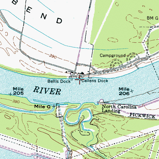 Topographic Map of Callens Dock, TN