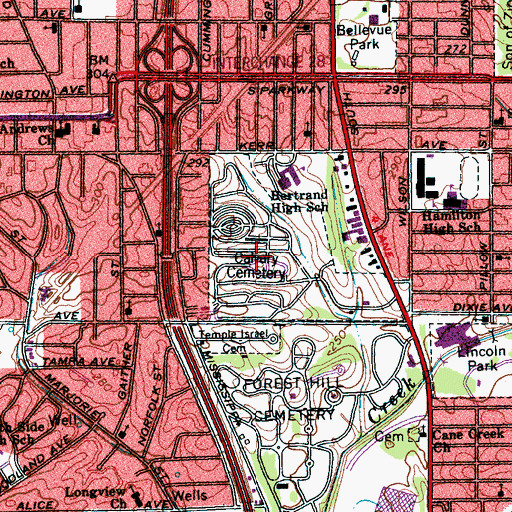 Topographic Map of Calvary Cemetery, TN