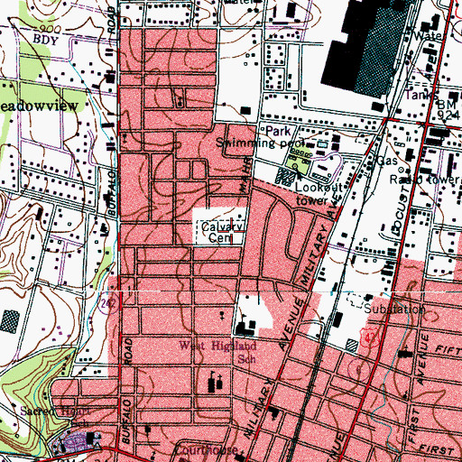 Topographic Map of Calvary Cemetery, TN