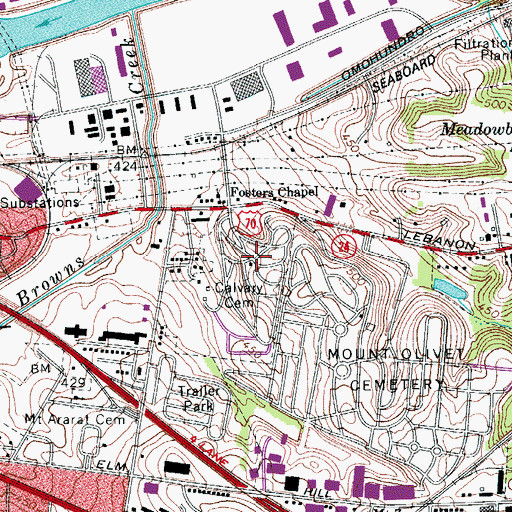 Topographic Map of Calvary Cemetery, TN