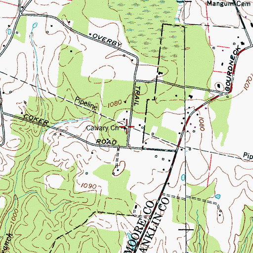 Topographic Map of Calvary Church, TN