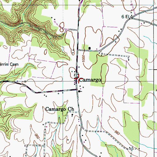 Topographic Map of Camargo, TN