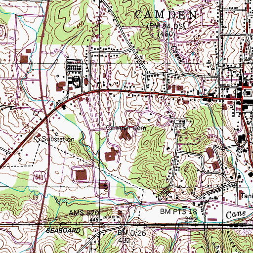Topographic Map of Camden Cemetery, TN