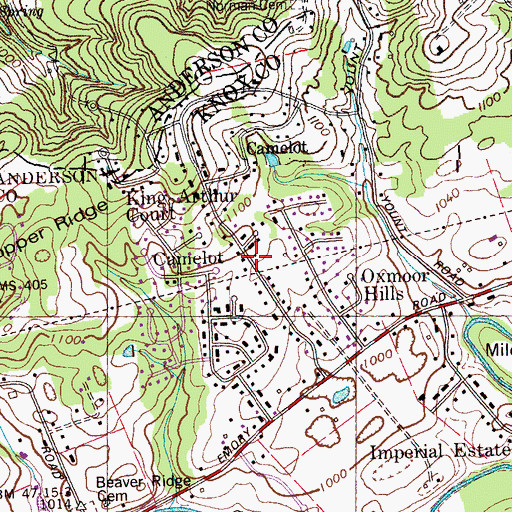 Topographic Map of Camelot, TN