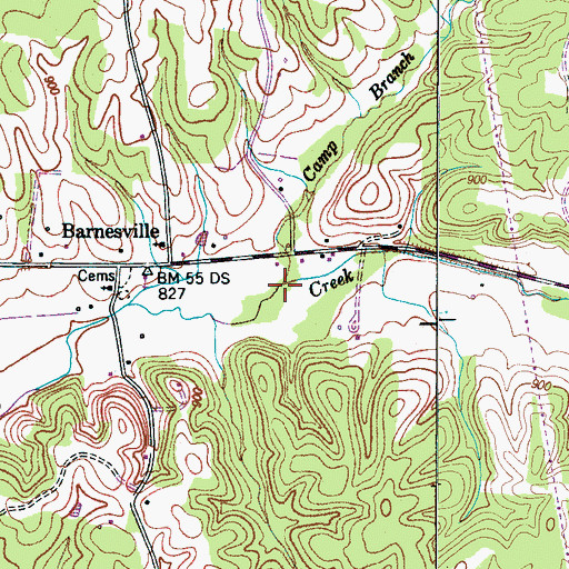 Topographic Map of Camp Branch, TN