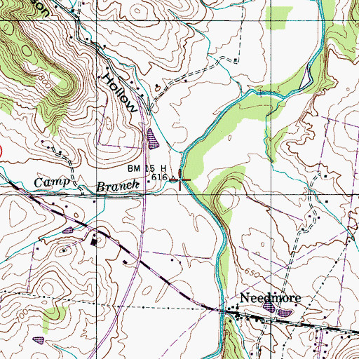 Topographic Map of Camp Branch, TN