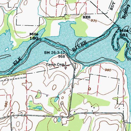 Topographic Map of Camp Cemetery, TN