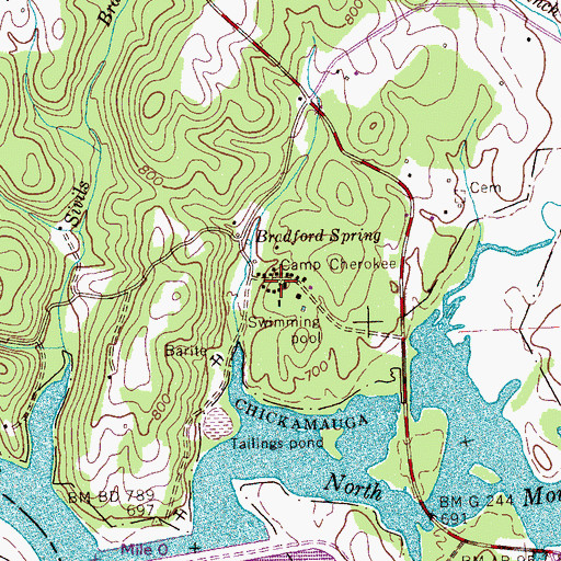 Topographic Map of Camp Cherokee, TN