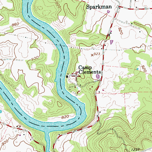 Topographic Map of Camp Clements, TN