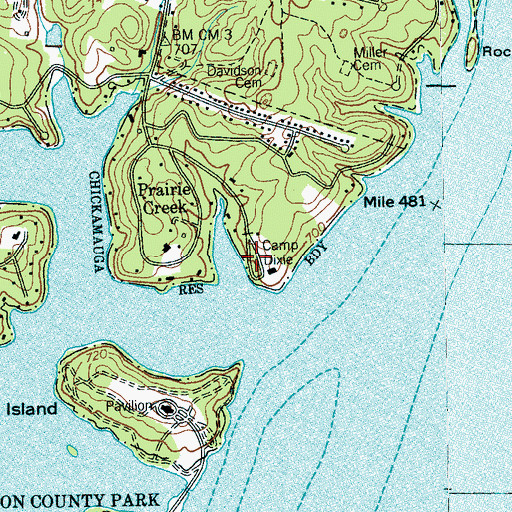 Topographic Map of Camp Dixie, TN