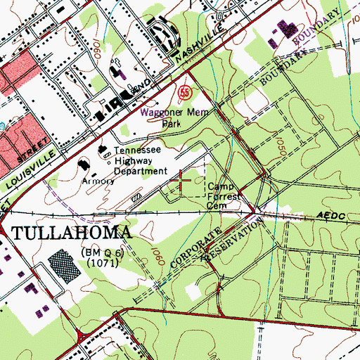 Topographic Map of Camp Forrest Cemetery, TN