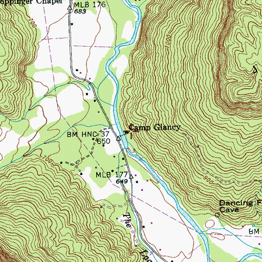 Topographic Map of Camp Glancy, TN