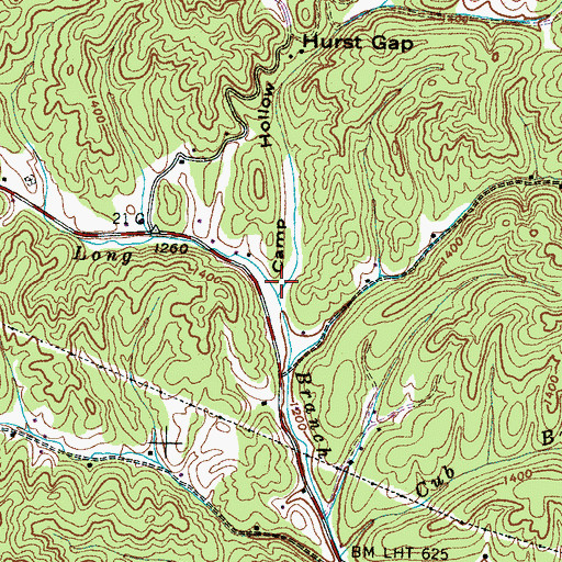 Topographic Map of Camp Hollow, TN
