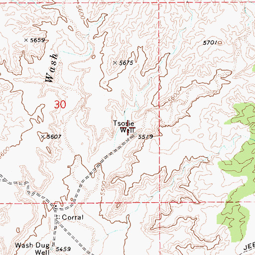 Topographic Map of Tsosie Well, AZ