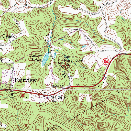 Topographic Map of Camp Marymount, TN