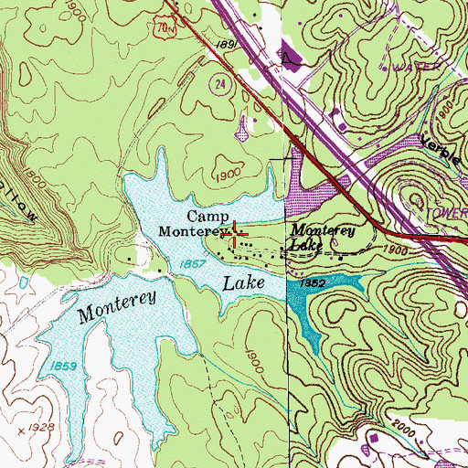 Topographic Map of Camp Monterey, TN