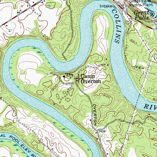 Topographic Map of Camp Overton, TN